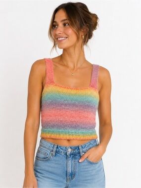 English Factory Rainbow Ombre Sweater Crop Top Pastel Multicolor Sweater Cami